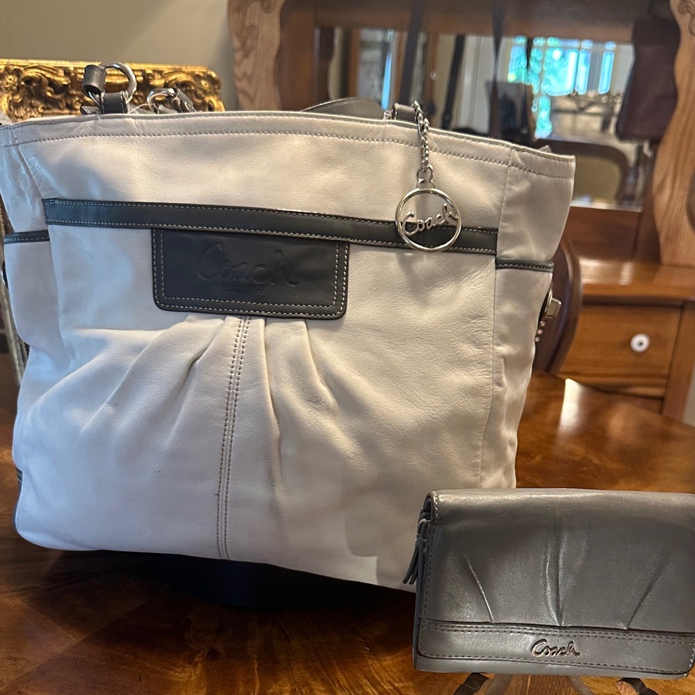 Coach Cream and Black Tote Bag